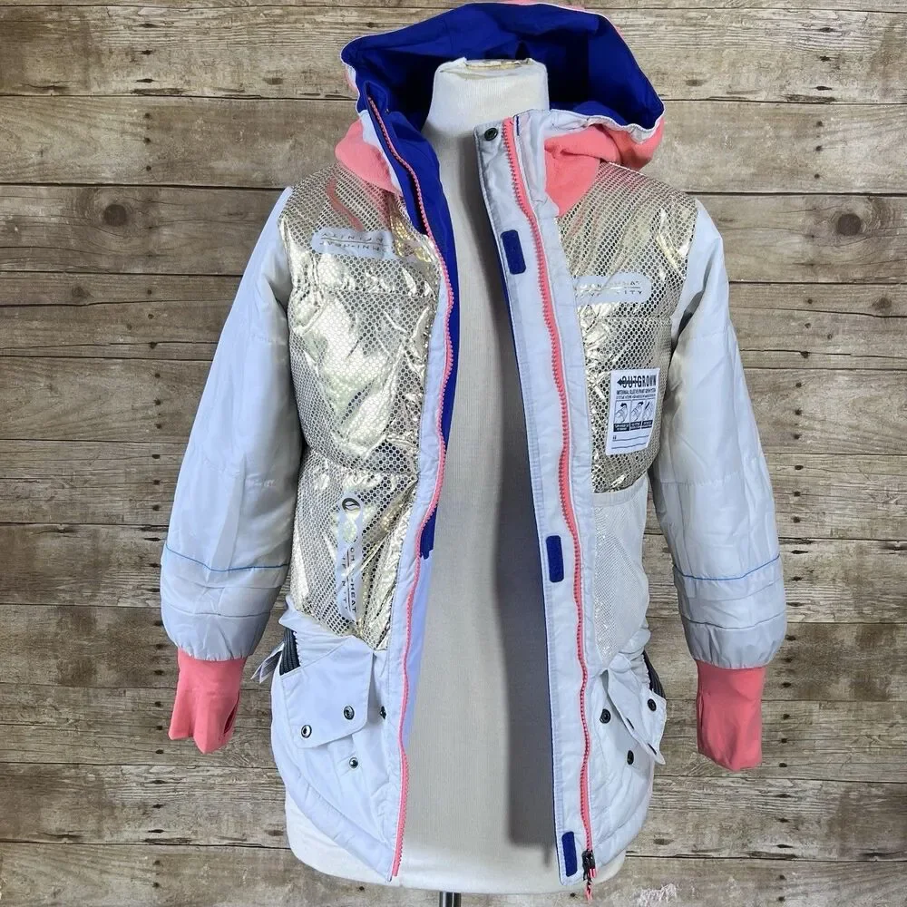 Columbia Omni-Tech Kids Blue Gray Colorblock Waterproof‎ Hooded Ski Jacket Parka